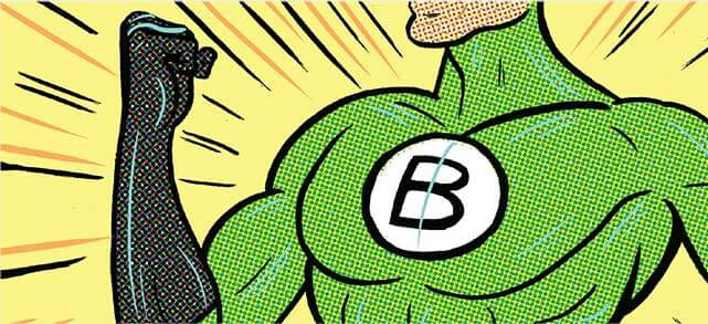 List of B Corps | An illustration of a superhero with the letter B on his chest