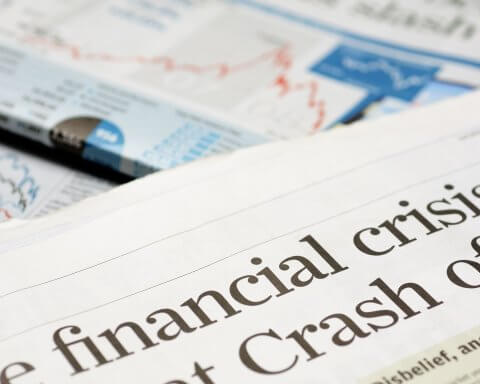 Newspaper headline of 2008 financial crash